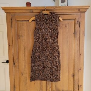 Zebra-Striped Mock Neck Dress